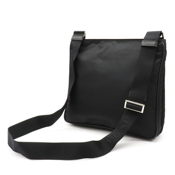 Prada Shoulder Bag Black Diagonal Nero Leather Nylon - Picture 1 of 7